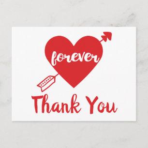 Carte Postale Merci Cœur Rouge Blanc Mariage Shower de Mariée