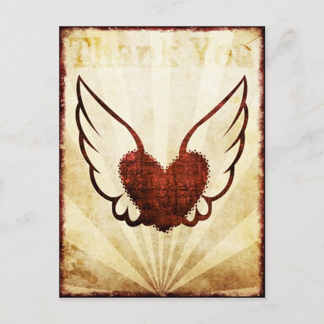 Carte postale Merci Coeur Rouge tatouage ailé (Devant)