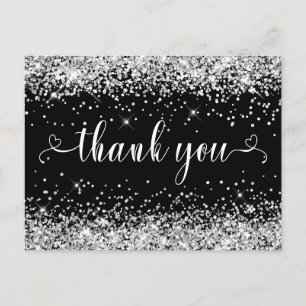Carte Postale Merci Cœurs 16 Ans Sucrés Noir Paillettes D'argent