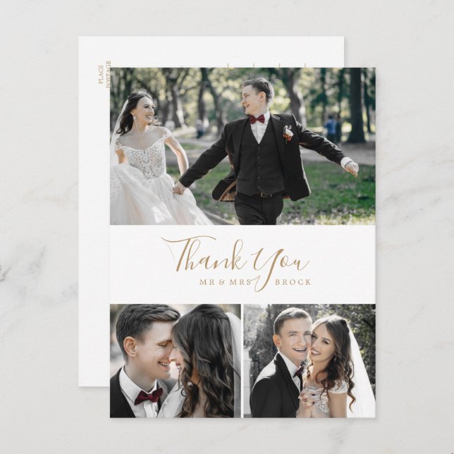 Carte postale Merci Collage photo minimaliste Gold (Devant / Derrière)