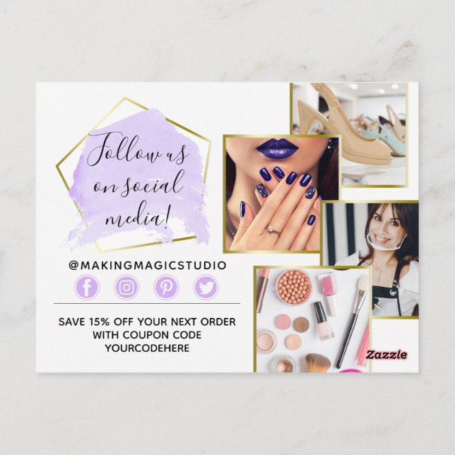 Carte Postale Merci Cristaux d'aquarelle et or Bohème 4-Photo (Dos)