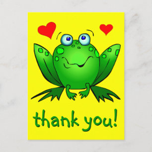 Carte Postale Merci Cute Green Frog coeurs jaune