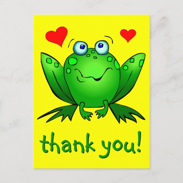 Carte Postale Merci Cute Green Frog coeurs jaune (Devant)