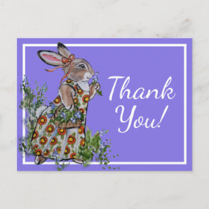 Carte Postale Merci Cute Lapin Lapin Bleu Feminine Floral