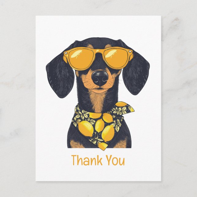 Carte Postale Merci Dachshund Chien Lunettes de soleil Citrons (Devant)
