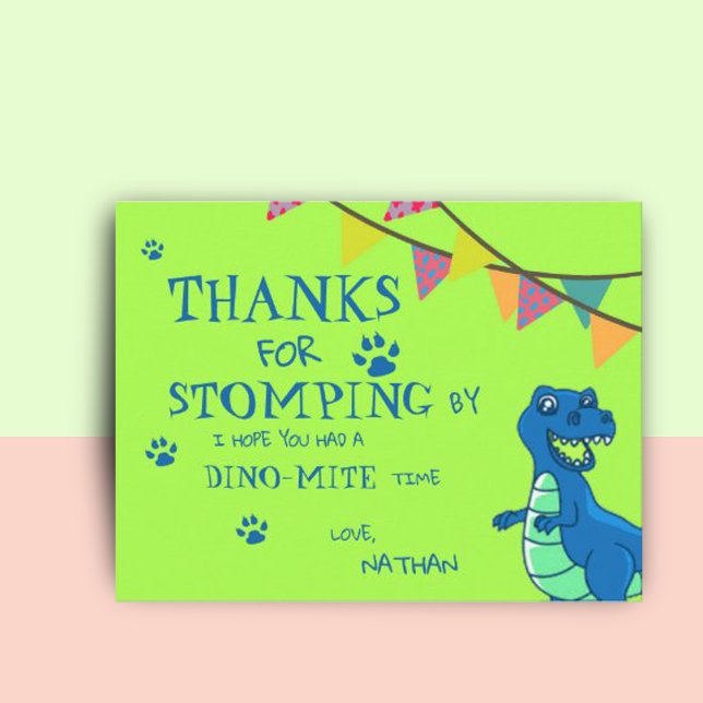 Carte postale Merci d'anniversaire à thème Dinosau (Dinosaur Themed Birthday Thank you Postcard)
