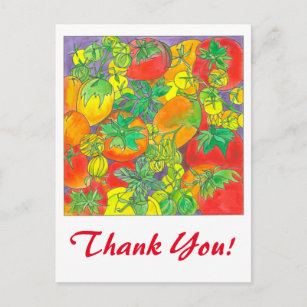 Carte Postale Merci d'aquarelle aux tomates vert rouge