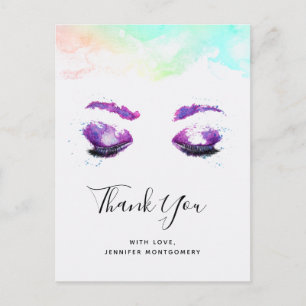 Carte Postale Merci d'aquarelle violet glamour aux yeux et aux b