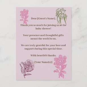 Carte Postale Merci de Baby shower Botanique Peony Eucalyptus