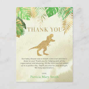 Carte Postale Merci de Baby shower de dinosaure d'or