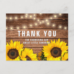 Carte Postale Merci de Baby shower de tournesol rustique