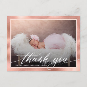 Carte Postale Merci de Baby shower d'or Rose moderne