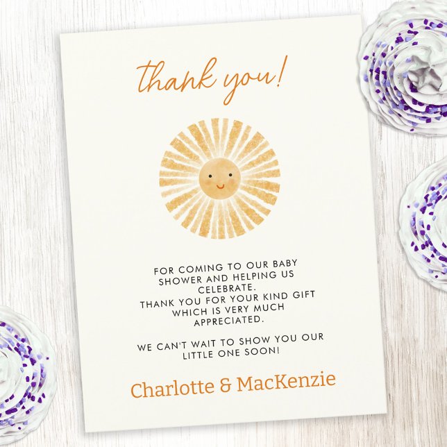 Carte Postale Merci de Baby shower peu soleil (Little ray of sunshine custom text baby shower thank you postcard)