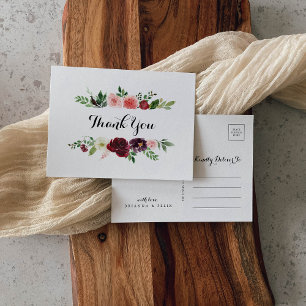 Carte Postale Merci de calligraphie florale rose de printemps de