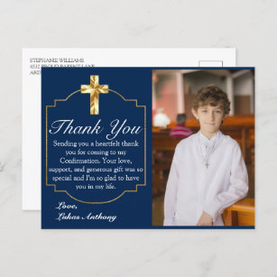 Carte Postale Merci de confirmation de la Croix d'or bleu de la 
