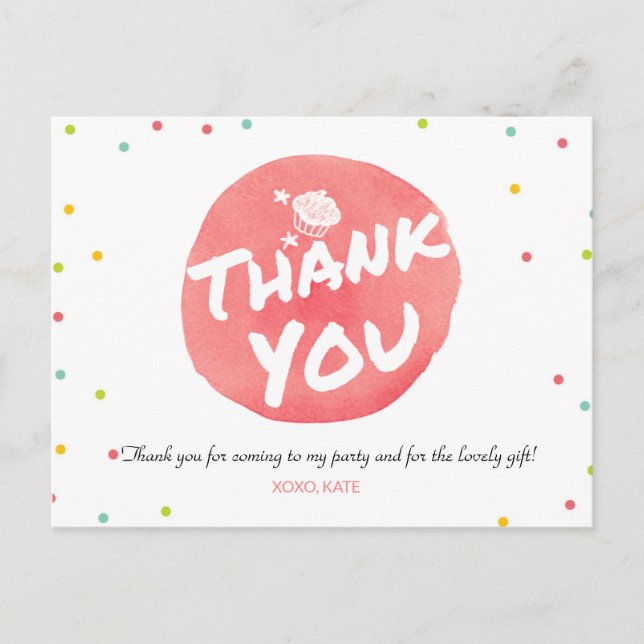 CARTE POSTALE MERCI DE CUPCAKE COLORÉ (Devant)