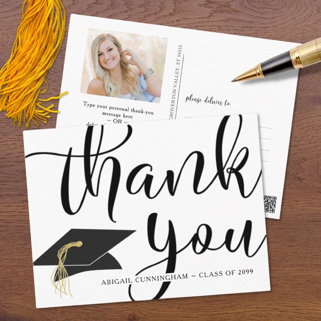 Carte Postale Merci de diplôme Script Photo Casquette noir blanc (Créateur téléchargé)