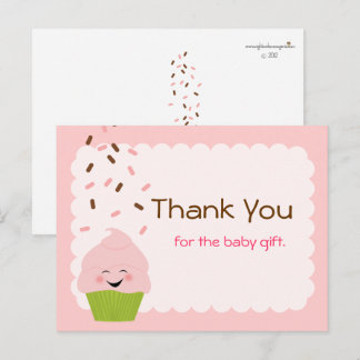 Carte Postale Merci de fête de bébé saupoudré en rose