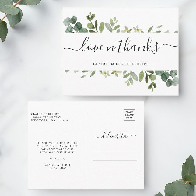 Carte Postale Merci de feuillage vert Eucalyptus (Front & Back)