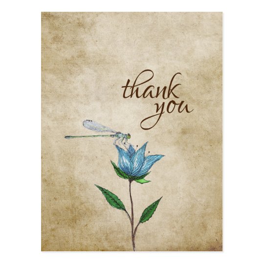 Carte Postale Merci De Fleurs Bleues De La Libellule D Aquarelle Zazzle Fr