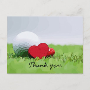 Carte Postale Merci de golf avec balle de golf et coeur d'amour