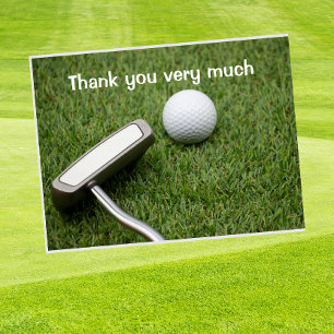 Carte Postale Merci de golf avec balle de golf et putter sur ver