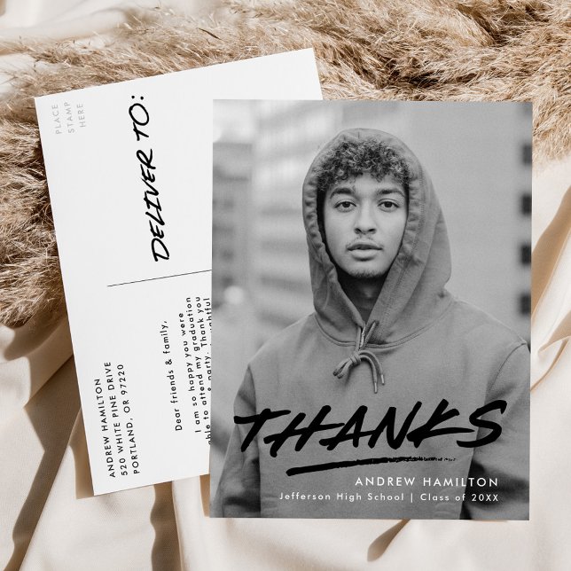 Carte Postale Merci de graduation de photo noir pointillé modern (Créateur téléchargé)