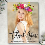 Carte Postale Merci de graduation de script de brosse moderne<br><div class="desc">Carte postale Merci photo pour la finition moderne du script de brosse</div>