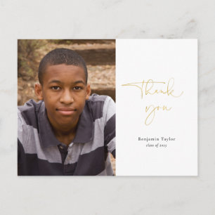 Carte Postale Merci de graduation en calligraphie or avec photo