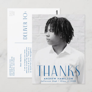 Carte Postale Merci de graduation photo bleu moderne