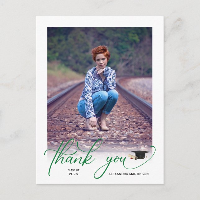 Carte Postale Merci de graduation photo de script moderne (Devant)