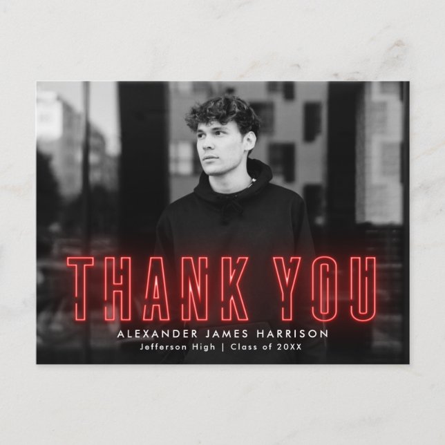 Carte Postale Merci de graduation photo moderne Red Neon (Devant)