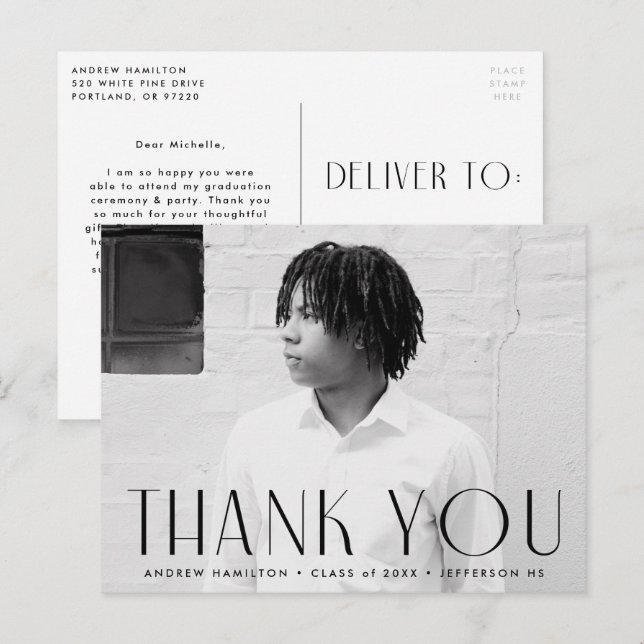 Carte Postale Merci de graduation photo noire moderne (Devant / Derrière)