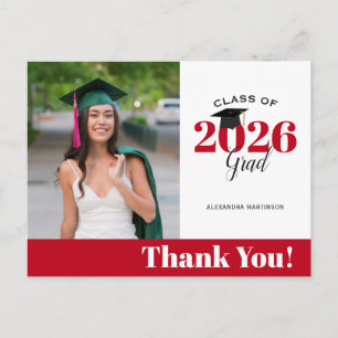 Carte Postale Merci de graduation photo rouge et blanc moderne