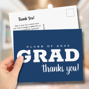 Carte Postale Merci de graduation simple bleu et blanc
