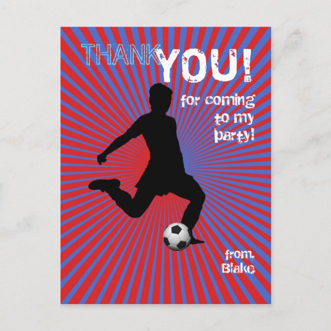 Carte postale Merci de la fête de soccer - Boy Red (Devant)
