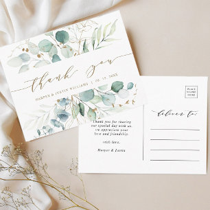 Carte Postale Merci de Mariage botanique vert et or
