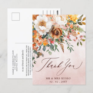 Carte Postale Merci de Mariage de automne Floral Orange Rustique