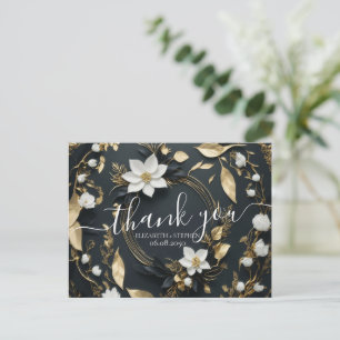 Carte Postale Merci de Mariage de couronnes florales noir blanc