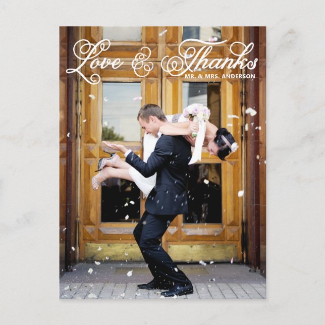 Carte Postale Merci de Mariage de photo à un joli script blanc (Devant)