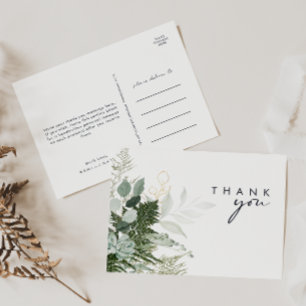 Carte Postale Merci de Mariage de verdure et feuille d'or