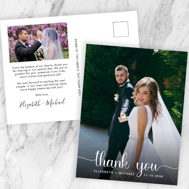 Carte Postale Merci de mariage en écriture blanche avec superpos (Créateur téléchargé)
