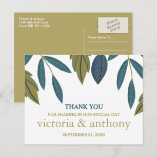 Carte Postale Merci de Mariage floral feuille rustique
