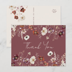 Carte Postale Merci de Mariage floral séché à la chute capricieu
