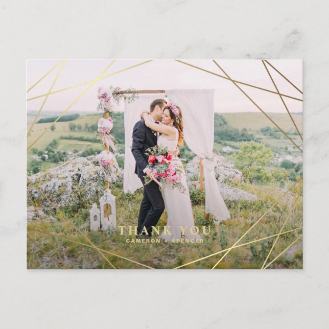 Carte Postale Merci de Mariage géométrique moderne Faux Gold (Devant)