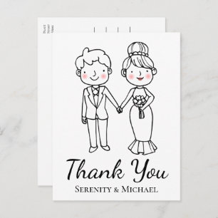 Carte Postale Merci de Mariage Whimsical de la mariée de dessin