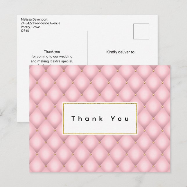 Carte Postale Merci de Motif de luxe rose Tufted Diamond (Devant / Derrière)