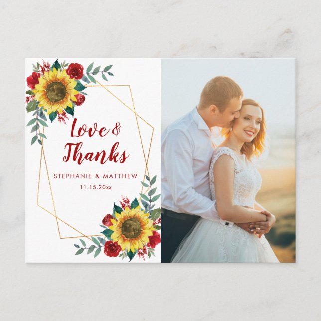 Carte Postale Merci de photo géométrique Sunflower Red Rose (Devant)