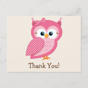 Carte Postale Merci de Pot Owl rose et blanc