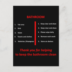 Carte Postale Merci de salle de bain noir, blanc et rouge